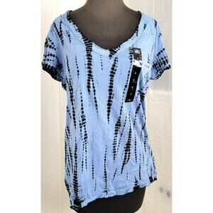 Rock & Republic Blue Black Short Sleeve Shirt Sz Small FRINGE FESTIVAL Light NEW